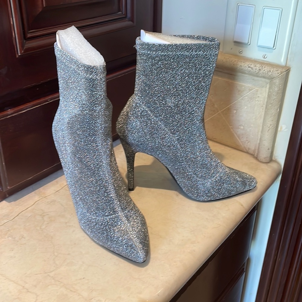 Sparkly silver, socked heels